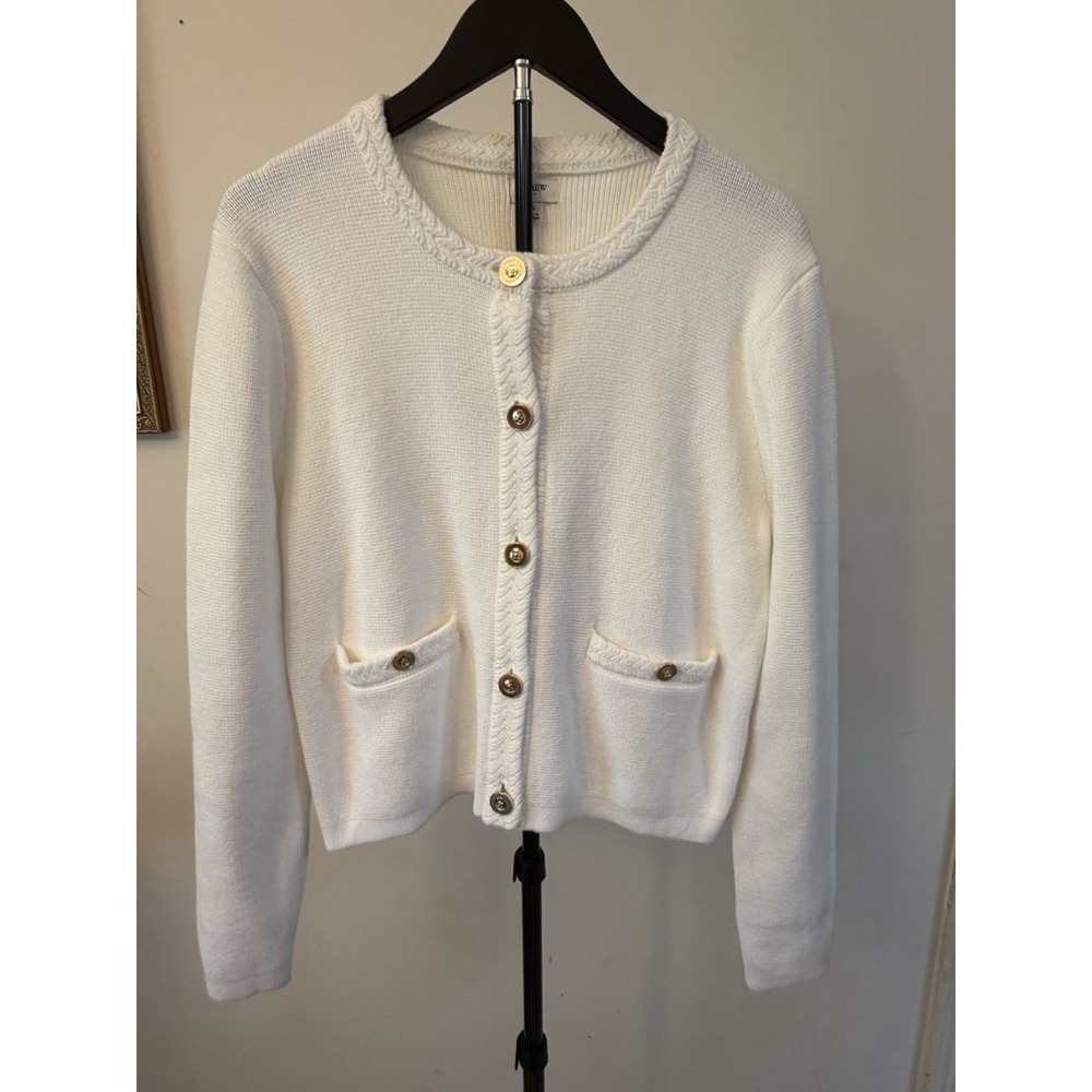 J.Crew Factory  White Lady Jacket Cardigan Sweater, Gold Buttons, Size S
